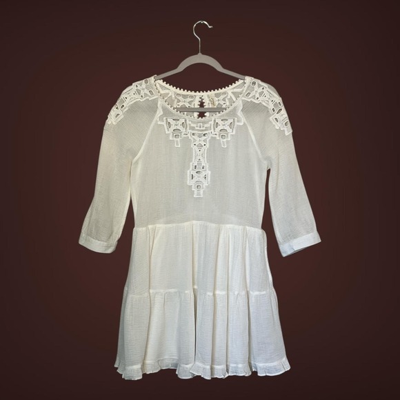 Free People Tops - Free People Dress Womens Small White Boho Crochet Lace Tunic‎ Peasant Tiered Top